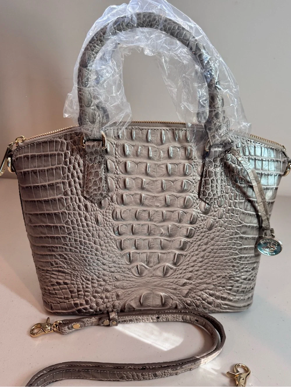 NWT Brahmin Medium Duxbury Satchel: Croc-Embossed Leather in Hemlock Melbourne